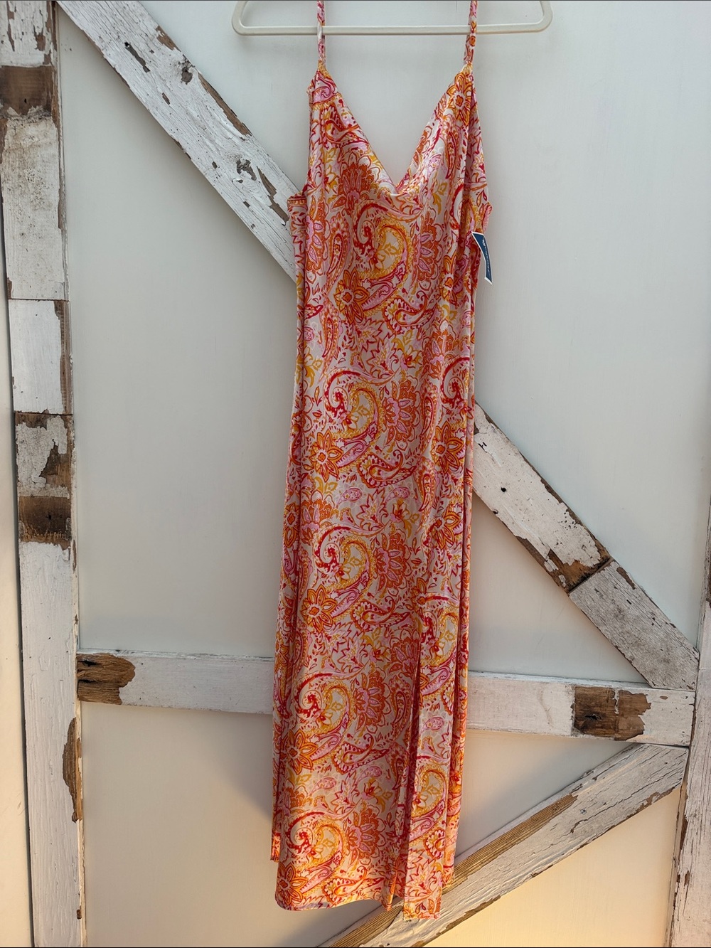 Paisley Slip Dress in Pink & Orange